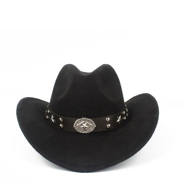 

women men wool hollow western cowboy hat roll-up brim gentleman outblack sombrero hombre jazz cap leateer belt, Blue;gray