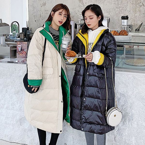 

winter jackets women shiny fabric women long jackets coat thicken warm big fur collar parkas jacket coats casual winter outwear, Tan;black