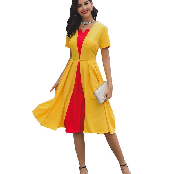 

european and american fashion patchwork color contrast irregular collar pleated dress ruched dress casual skirt, Black;gray