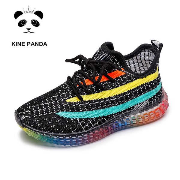 

kine panda 2 3 4 5 7  years old children shoes kids sneakers girls boys toddler baby shoes breathable knitting rainbow bottom, Black