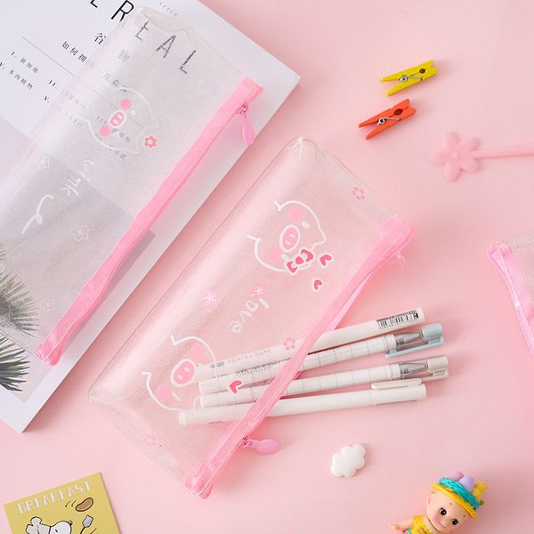 

transparent cherry pig series large capacity pencil bag stationery storage organizer pencil case school supply