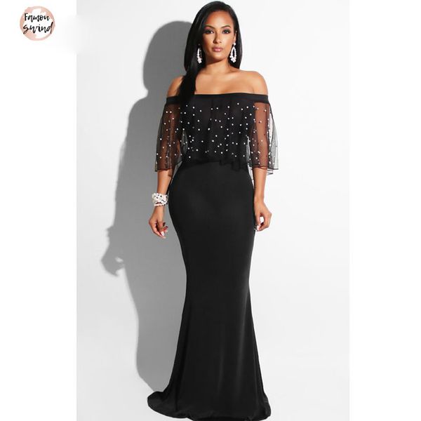 

женщины партии длинное платье плюс размер оборками плеча mermaid платье для evening black коротким рукавом vestidos, Black;gray