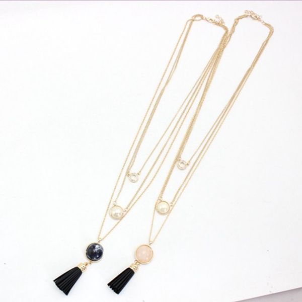 

wholesale 10 pcs gold plated multi layer rose quartz pendant link chain necklace blue-vein stone jewelry, Silver