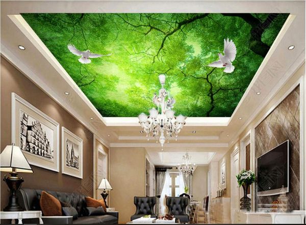 3d Ceiling Murals Wallpaper Custom Photo Non Woven Mural 3d Wall Murals Wallpaper For Walls 3 D Green Sky Big Tree Forest Ceiling Full Hd