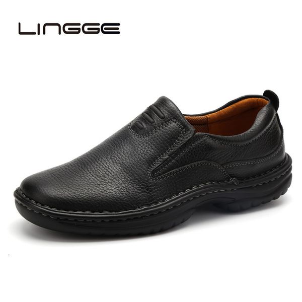 

lingge new 2019 casual cow flats loafers brand leather shoes black men footwear size 40-45 t200111