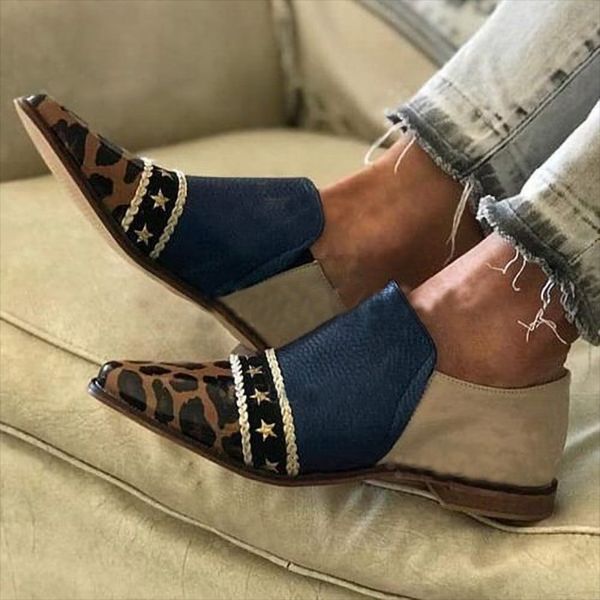 

2019 autumn flat shoes women casual leopard pointed toe shoes for woman flats comfortable slip on footwear hot, Black