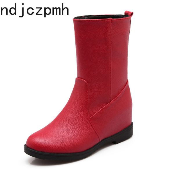 

women's boots the new winter round head internal increase low-heeled short tube women's shoes plus size 34-43 heel height 3.5cm, Black