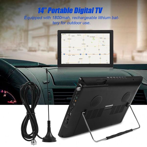 

leadstar 14 дюймов цифрового телевидения dvb-t / t2 atsc портативный телевизор 1080p hd hdmi видео плеер 110-220в для дома автомобиль