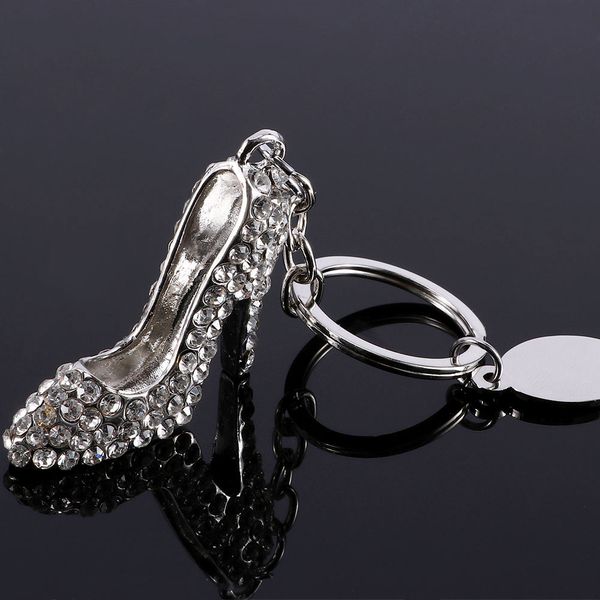 

creative exquisite high heel shoes keychain full rhinestone for women bag charms fashion handbag key holder gift, Silver