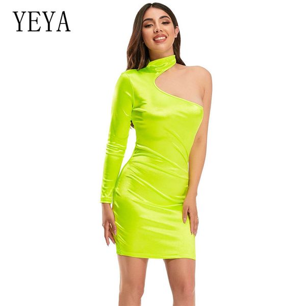 

yeya женщины одно плечо сексуальное атласное летнее платье с длинным рукавом холтер клуб bodycon вечернее платье элегантный мини карандаш пл, Black;gray