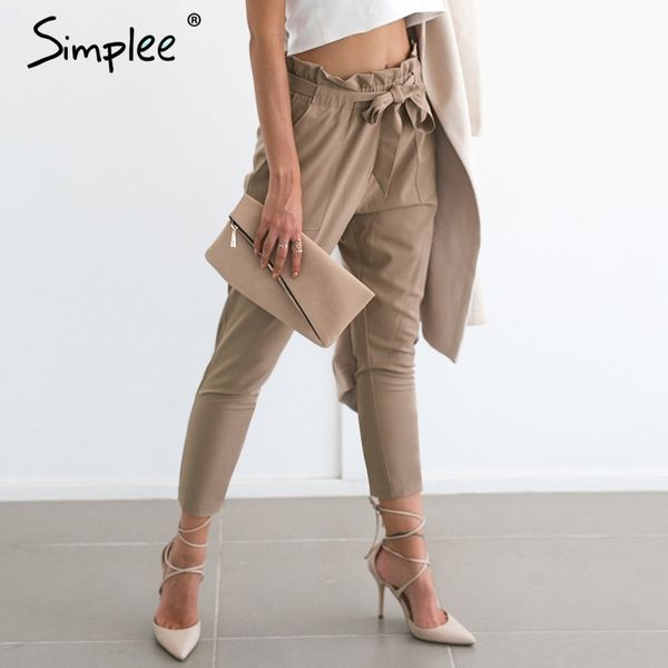

simplee chiffon khaki harem pants office lady summer casual pants female streetwear sash black elastic high waist, Black;white