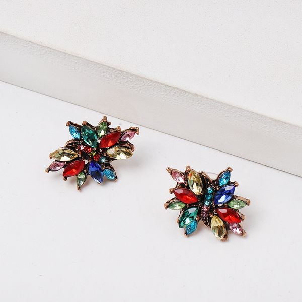 

beautiful multiple colors crystal flower stud earrings rhinestone christmas fashion jewelry earrings for women 2019 wholesale, Golden;silver