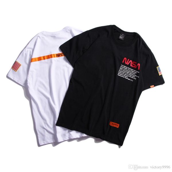 

новая мода дизайнер футболки для мужчин женщин марка футболки с астронавтом наса с коротким рукавом печать tee shirt одежда топы оптом, White;black