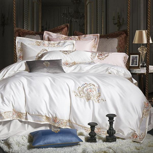 1000tc Egyptian Cotton Royal Luxury Bedding Set White King Queen Size Embroidery Bed Set Duvet Cover Bedsheet Set Parrure De Lit Duvet Sets Queen King