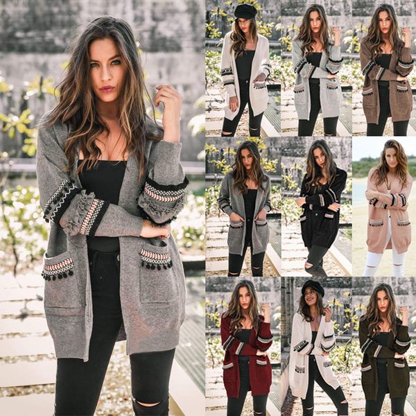 

selling european-style 2019 autumn and winter fashion casual long-sleeved women's long cardigan sweater coat, support mixed batch, Tan;black