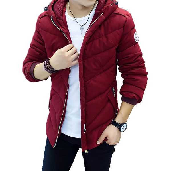 

tide hooded thick padded jacket zipper slim men and women coats men parkas outwear warm coat winter jacket casual, Black