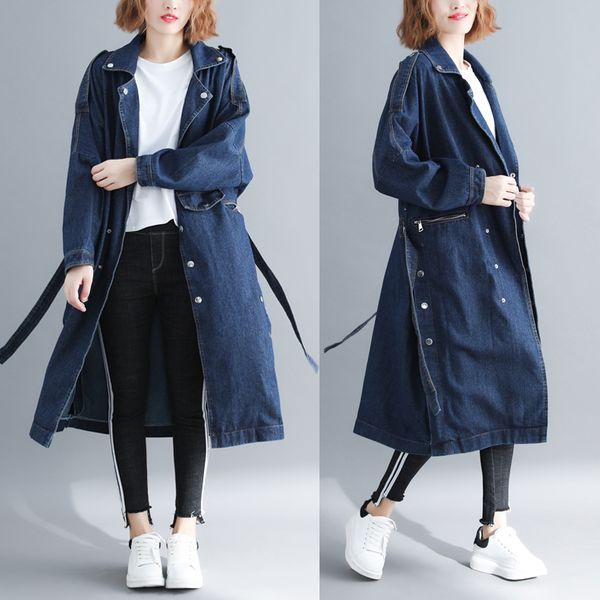 

women's trench coats large size denim windbreaker spring was thin loose casual pockets long-sleeved literary coat z401, Tan;black