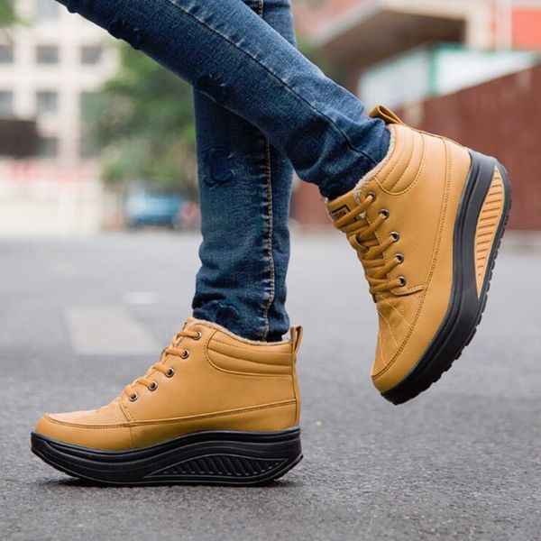 

brand warm swing shoes woman cotton-padded winter snow boots wedges muffins single shoes height increase platform slim boots w55, Black
