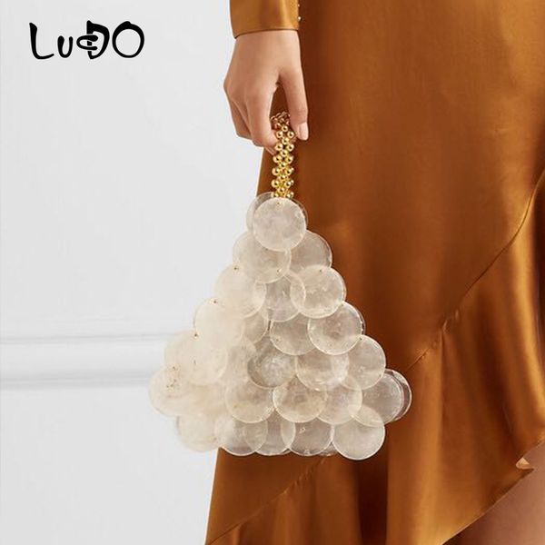 

lucdo new shell bags handmade natural shell weaving shoulder bags evening sequins handbags for women 2020 pearl bag