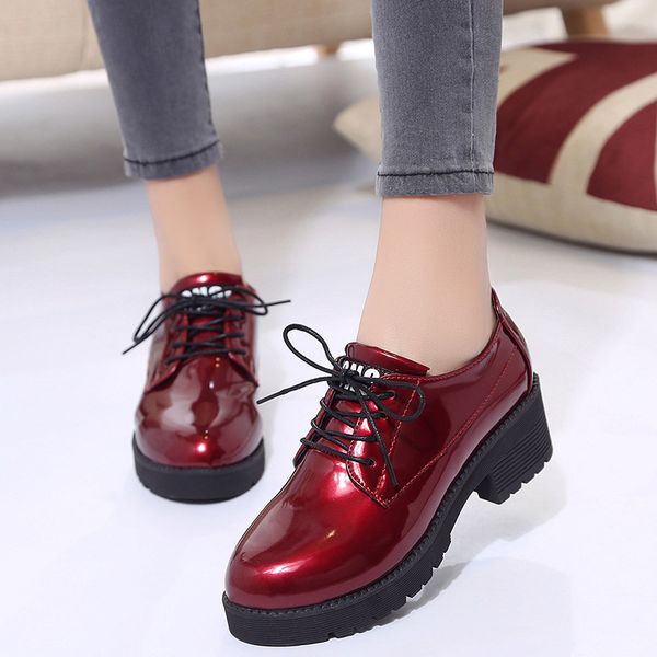 

thick bottom women flat platform shoes fashion design round toe lace-up women casual shoes british style brogue shoes899, Black