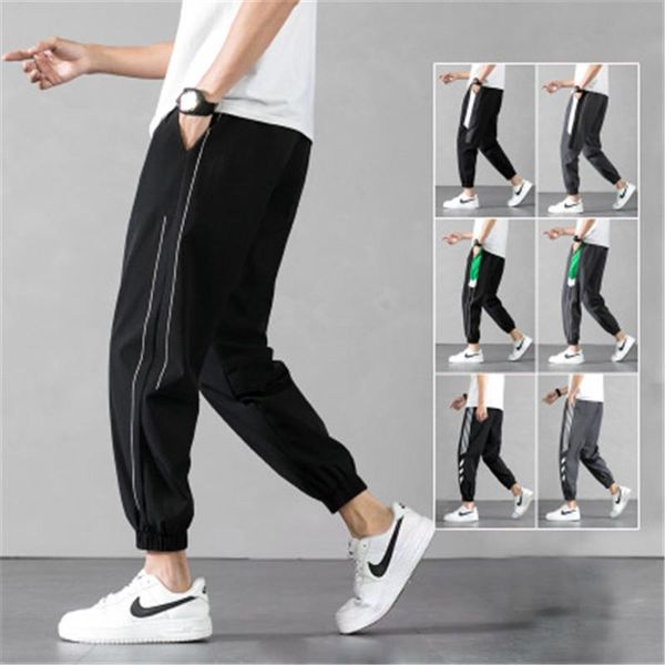 

loose quick dry man ice silk long pants fashion beam feet pencil pants summer sell thin straight sport casual pocket trousers clothing, Black