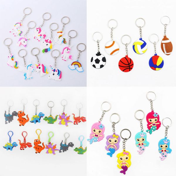 

cartoon unicorn dinosaur panda keychains cute animal pvc key rings children girls bag pendant fashion jewelry gift, Red;brown