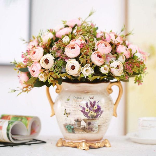 

wholesale diy fake flower party decoration autumn fake tea rose dolly rose silk flower autumn wedding simulation flower home decoration