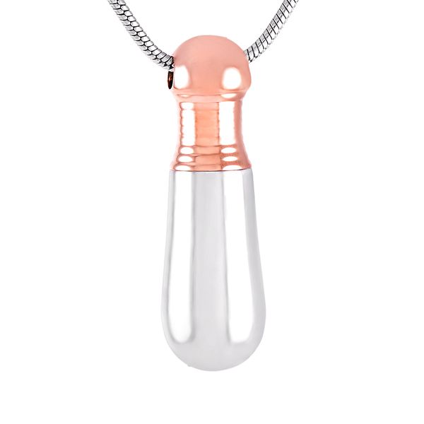 

ijd9472 stainless steel polish rose gold cylinder cremation souvenir pendant for ashes urn keepsake memorial necklace jewelry for gift, Silver