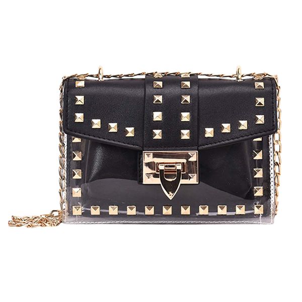 

small clear cosmetic bags female pu make up bags women fashion rivets transparent cosmetic shoulder bag travel organizer