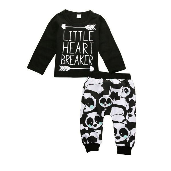 

ребенок новорожденный мальчик девочка маленькое сердце с длинным рукавом футболка топ + панда леггинсы длинные брюки 2шт наряд набор baby bo, White