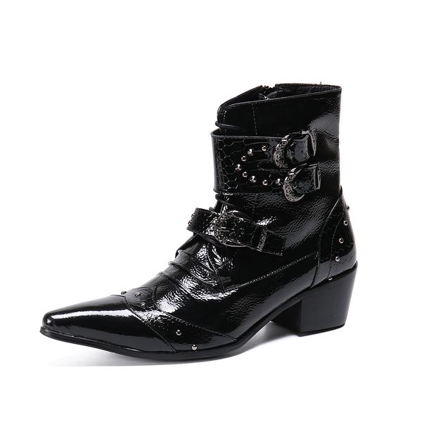 

winter men boots vestido de noche black shoes toe pointed leather shoes man formal boots fashion high heel side zipper