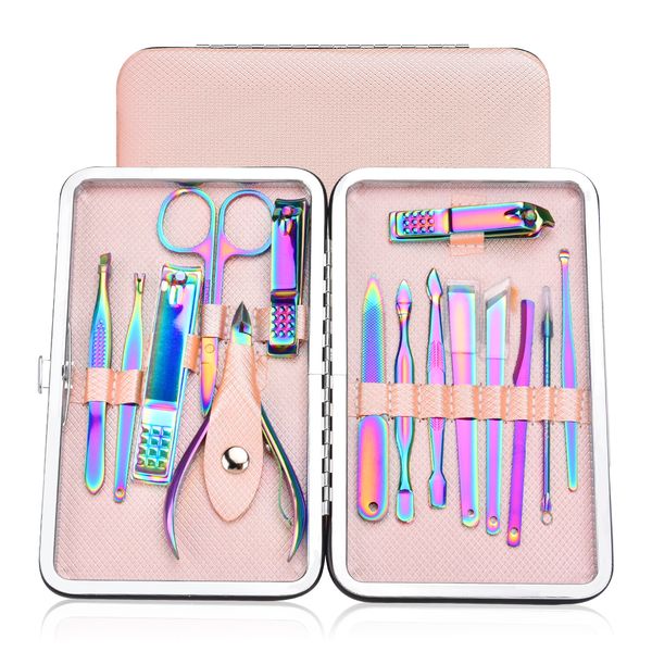 

15pcs rainbow stainless steel tweezer nail art clipper scissors tweezer knife manicure nail art cutter pedicure manicure tools
