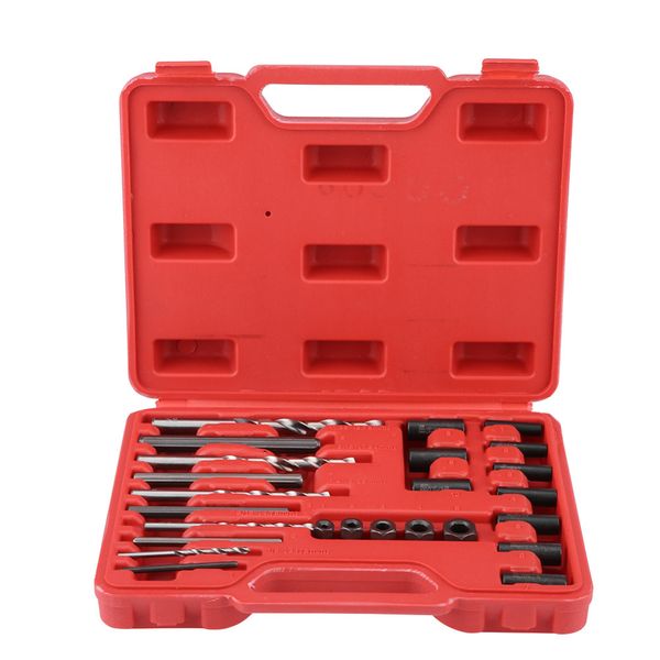 

25 pcs thread repair extractor easy out drill& guide tool kit set remove broken screws bolts damaged glow plug removal remover