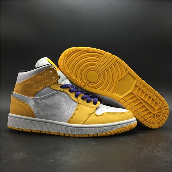 

classical mid 1 basketball shoes 1s mens white yellow new designer fashion streets sports shoes trainer trainer sneakers high quality