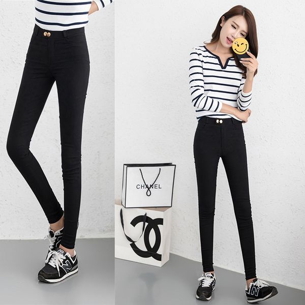 

2019 autumn new thin section outer wear leggings female high waist was thin feet trousers, Black
