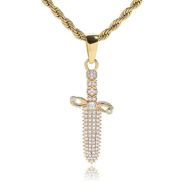 Collana in argento sterling 925 Iced Out Savage 21 Collana con pendente a coltello Mens Hip Hop Bling Jewelry Gift