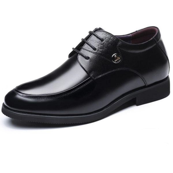 

men's height increasing elevator dress shoes leather derby shoes in hidden increased insole grow man taller 6 cm, Black