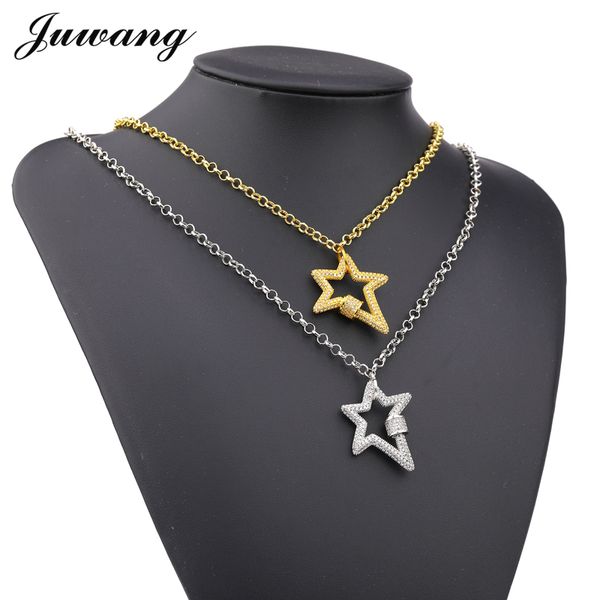 

juwang cubic zirconia necklace clasp pendants chains necklaces for women trendy star necklace 2020 new design jewelry girl gift, Silver