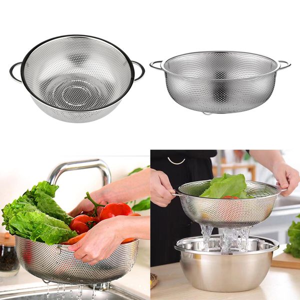 

2x stainless steel colander vegetable sieve spaghetti drainer basket storage