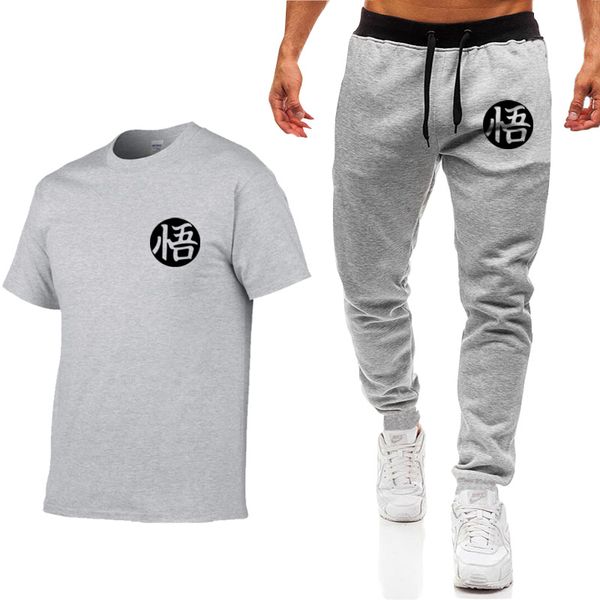

2020 лето мужская футболка + брюки набор повседневная из двух частей гоку печати тренировочные брюки фитнес футболка бегун мужской одежды, Gray