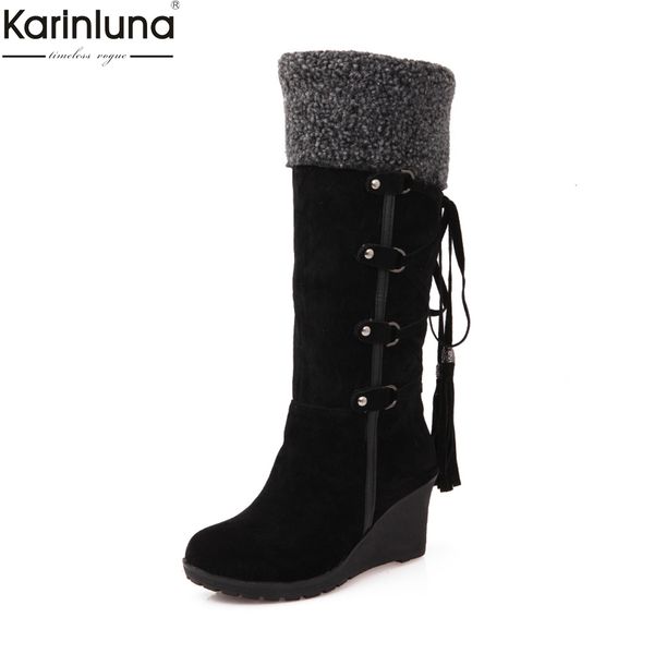 

karin new arrivals dropship large size 34-43 warm plush russia winter boots woman shoes wedge heels shoes women snow boots, Black