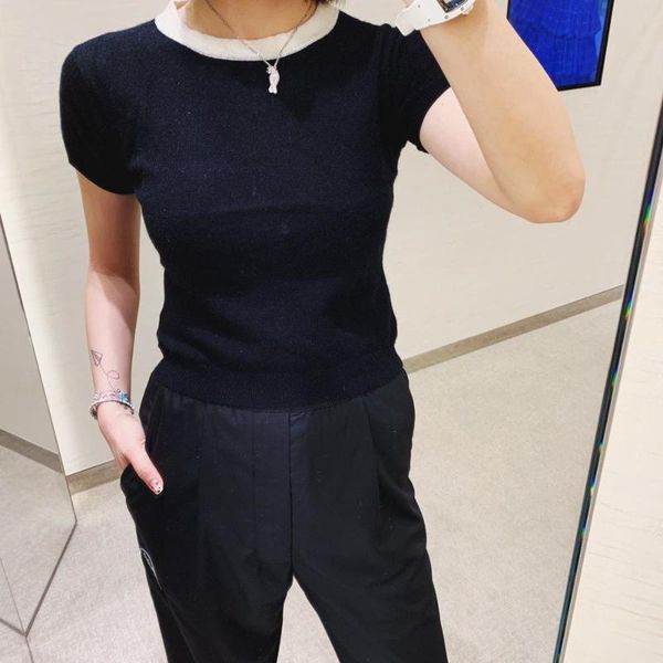 

2020ss spring new women cashmere knitted female knitted short sleeve t-shirt tee rmsx 2.10, White