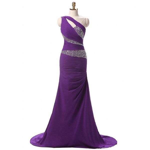 

vestido de noiva 2020 beaded one shoulder evening dresses pleated satin long prom gown purple mint grape, Black;red