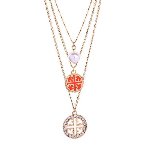 

trendy multilayer enamel cross filigree figure necklace gold pave crystal pendant necklace for woman jewelry, Silver