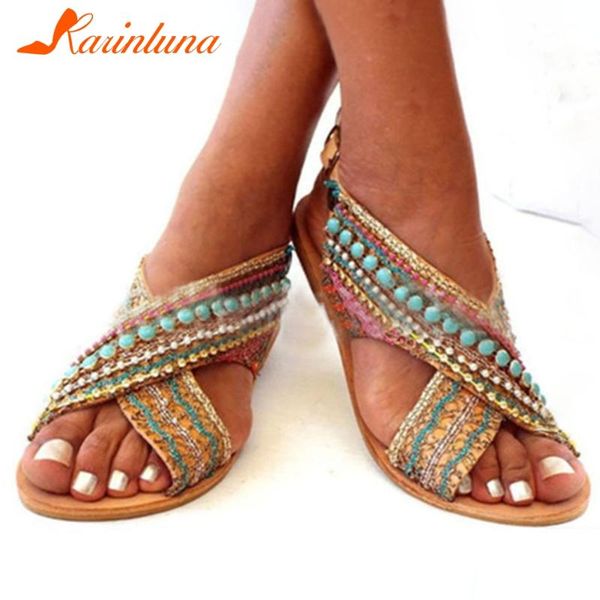 

karin 2020 new fashion big size 43 flat heels summer sandals woman shoes mix color ins dropship shoes lady sandals, Black