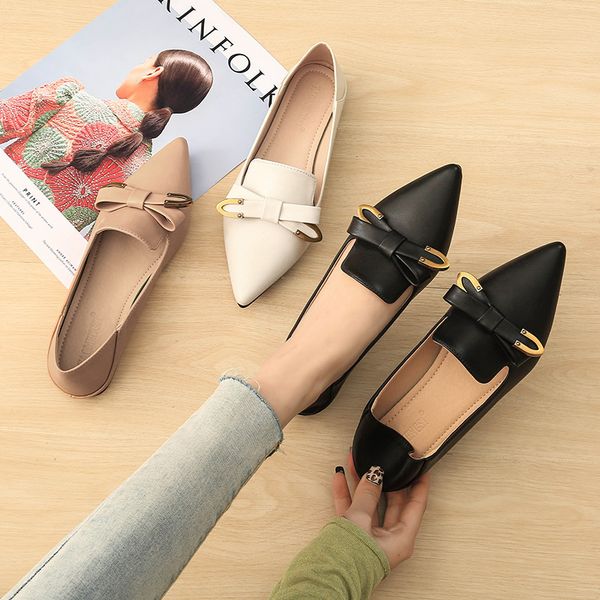 

comfort shallow mouth student flats fashion metal bow pointed loafers ladies non-slip oxford boat shoes pregnant women moccasins, Black