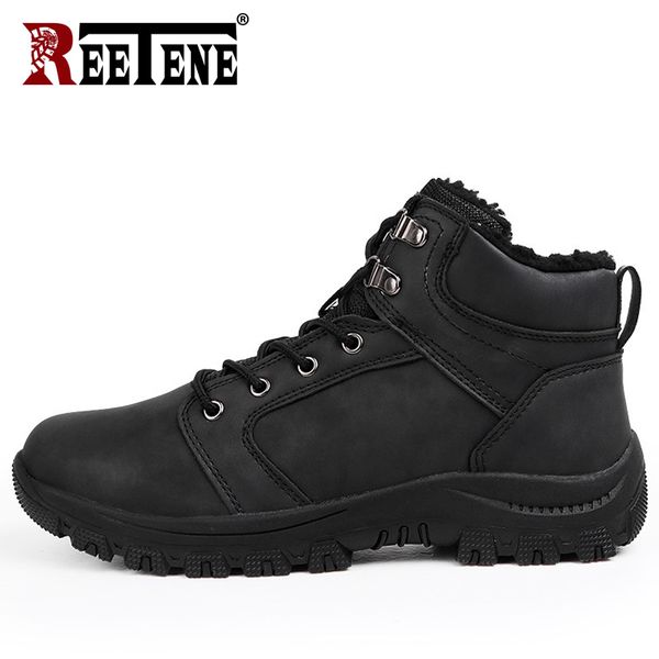 

reetene 2019 winter men's boots winter warm men hiking shoes non-slip lace-up fashion shoes plus size high-cut men, Black