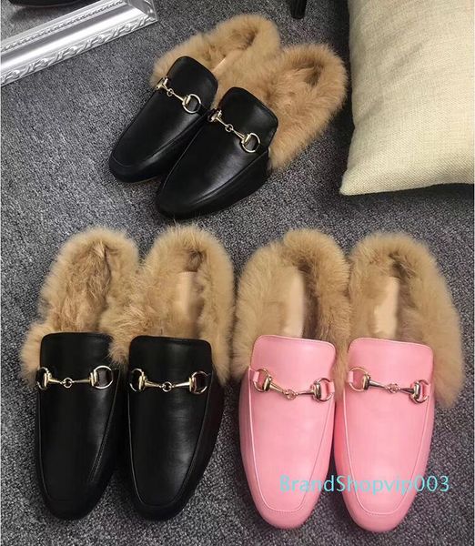 

brand new womens princetown leather slipper with fur suede velvet winter slipper loafers muller flat eur35-42 with box, Black