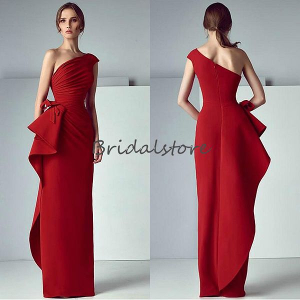 

unique one shoulder red prom dresses column pleated formal evening gowns zipper back dubai abaya kaftan dresses for special occasion 2018, Black