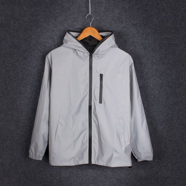 

windbreaker hooded fashion reflective jacket, Black;brown